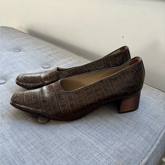 Mari Giudicelli Croc-Embossed Leather Block Heels with Wooden Heel - Size 40 - Picture 7 of 11